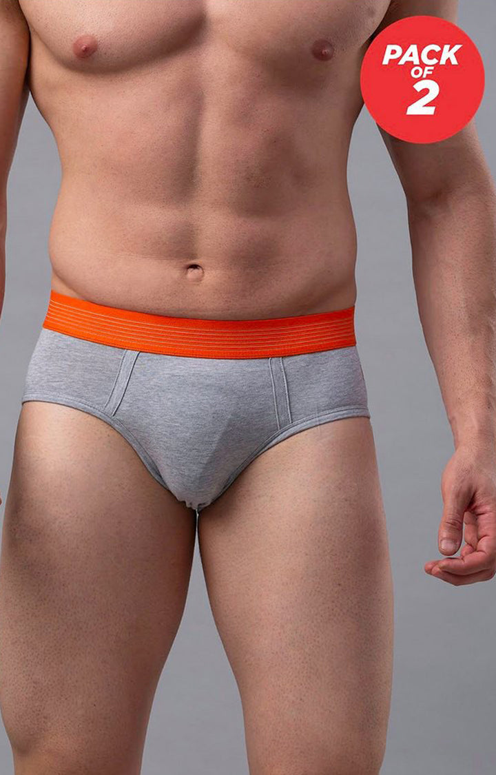 Underjeans By Spykar Grey Solid Briefs For Men