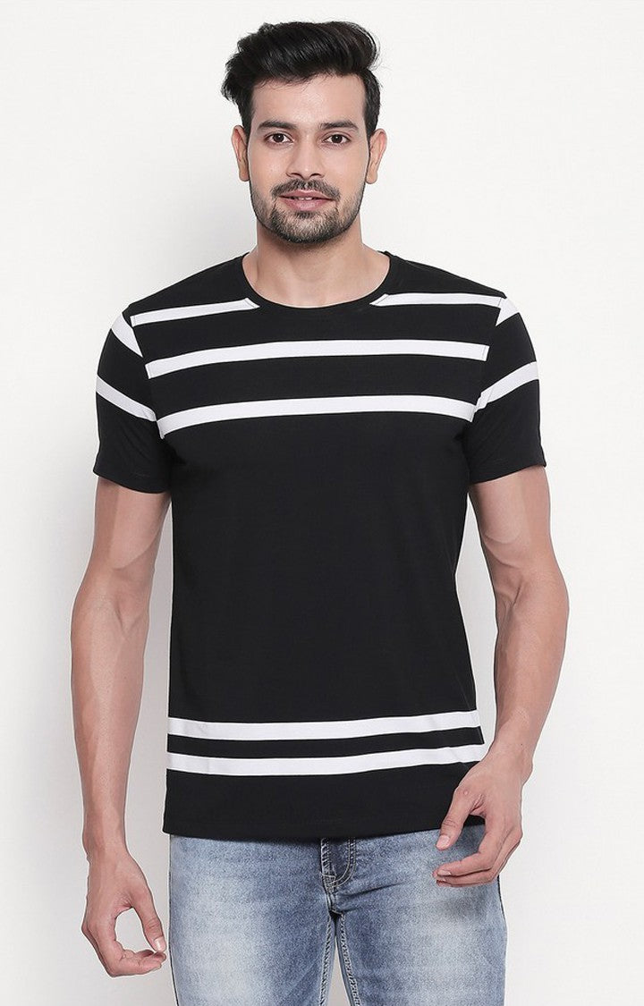 Spykar Black Cotton Regular Fit T-Shirt For Men