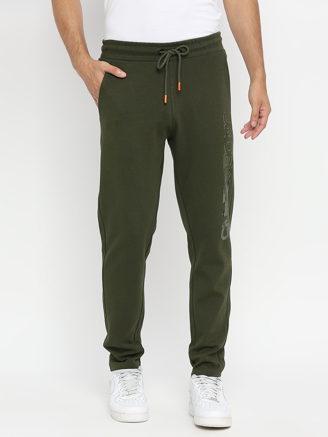 Men Premium Knitted Rifle Green Cotton Straight Fit Trackpant - Underjeans By Spykar