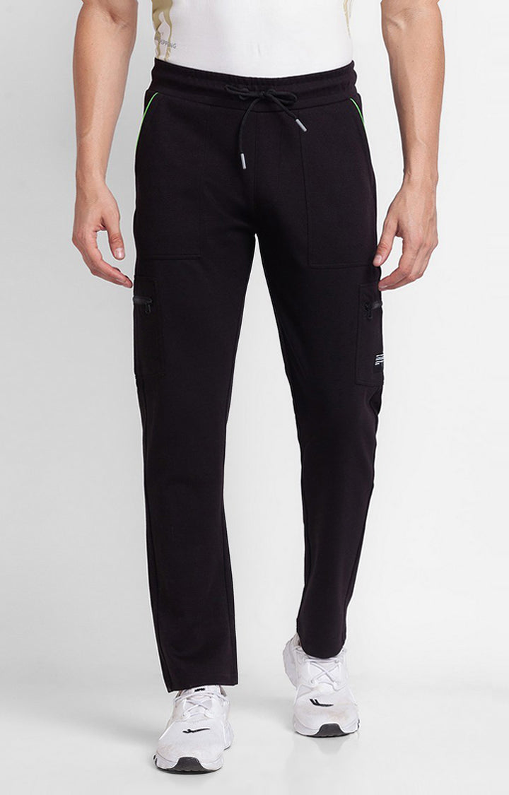 Spykar Black Cotton Slim Fit Trackpant For Men