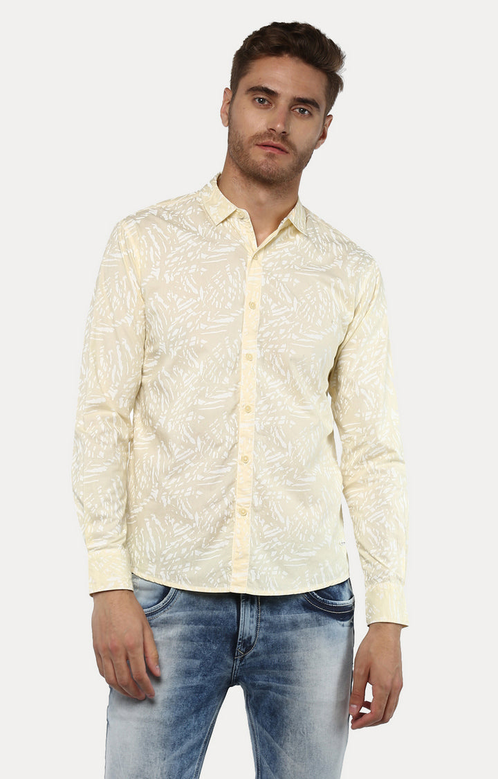 Spykar Men'S Yellow Cotton Printed Casual Shirts