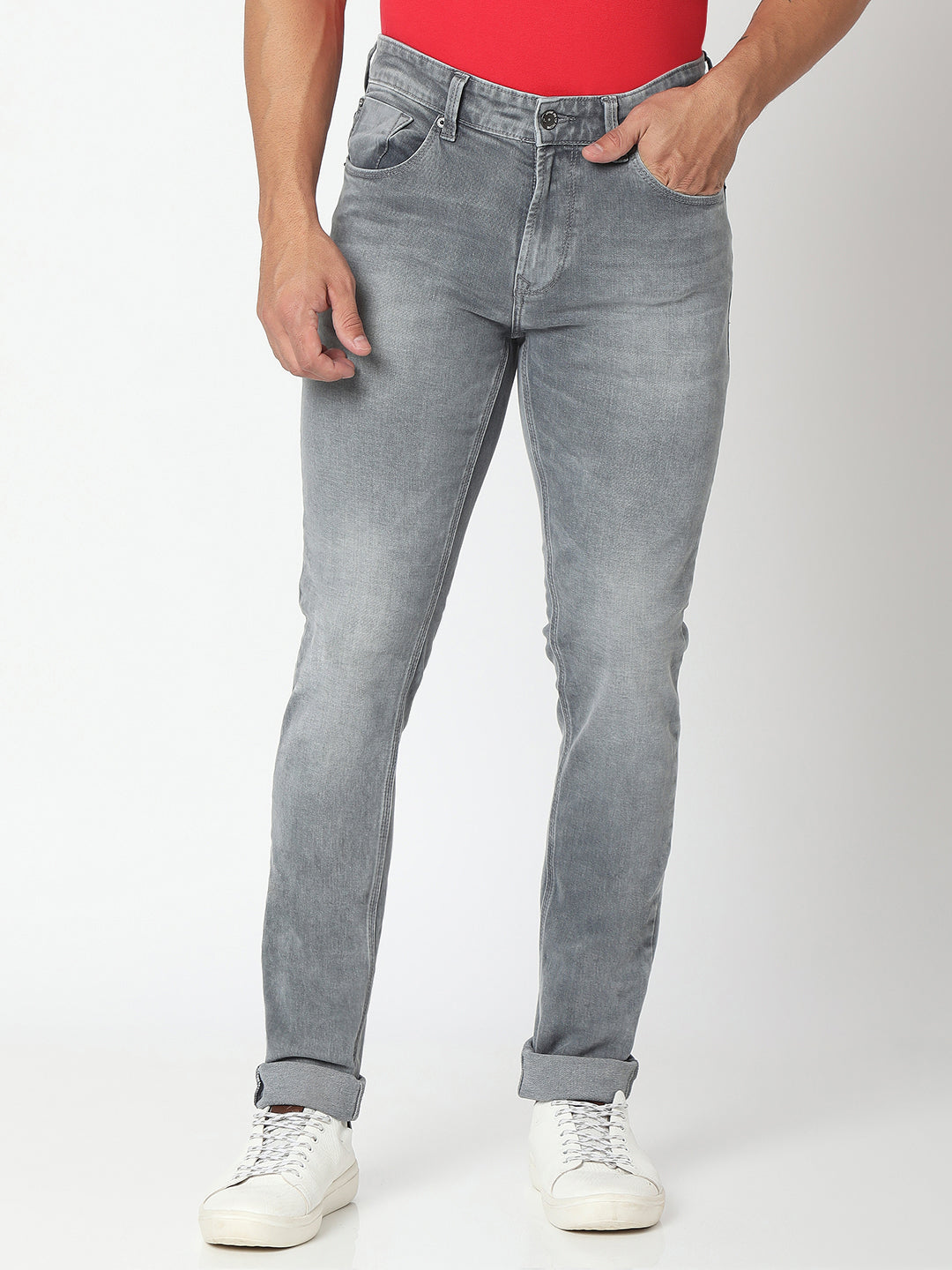 Spykar Men Grey Slim Fit Narrow Length Jeans (Skinny)