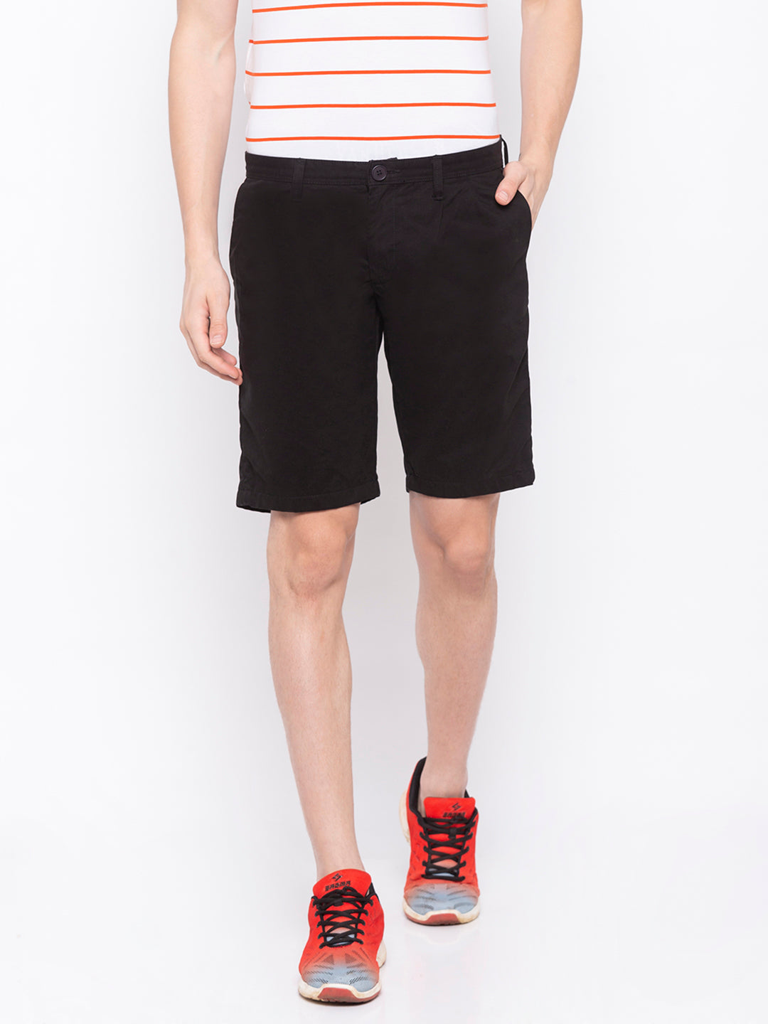 Spykar Men Black Cotton Slim Fit Shorts