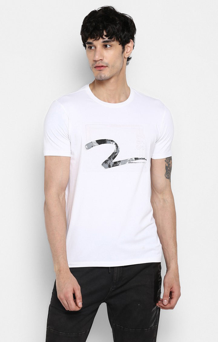 Spykar White Printed Slim Fit Men T-Shirts