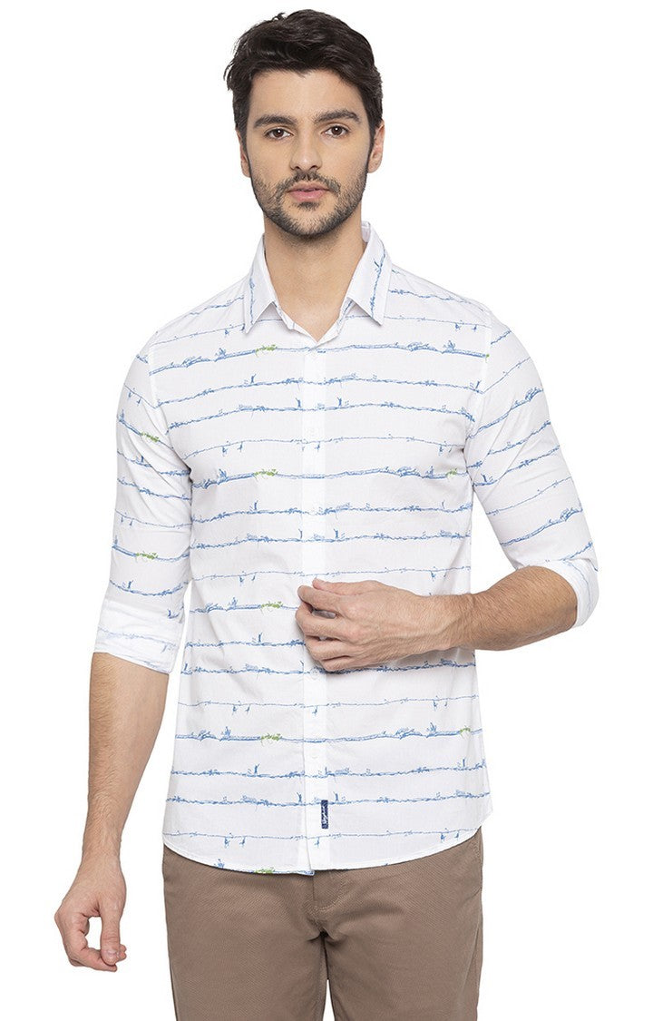 Spykar White Cotton Slim Fit Shirts For Men