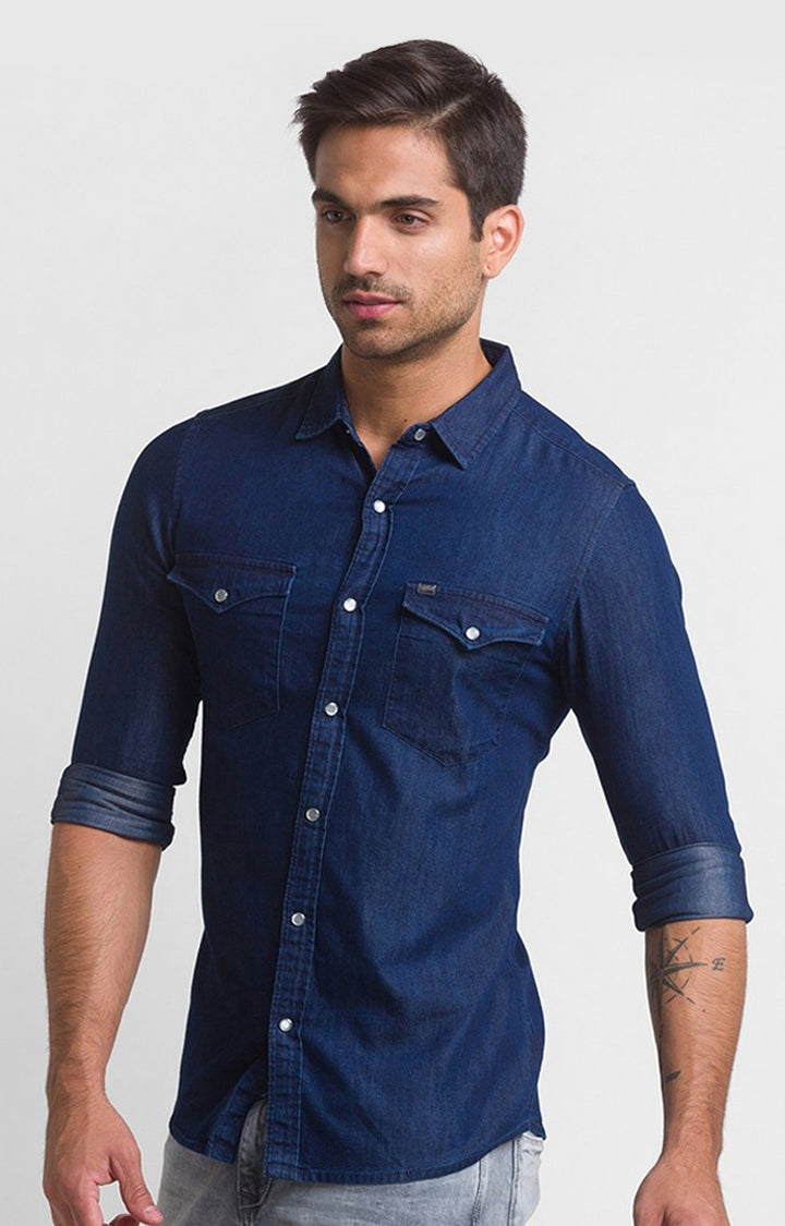 Spykar Men Blue Slim Fit Casual Shirt