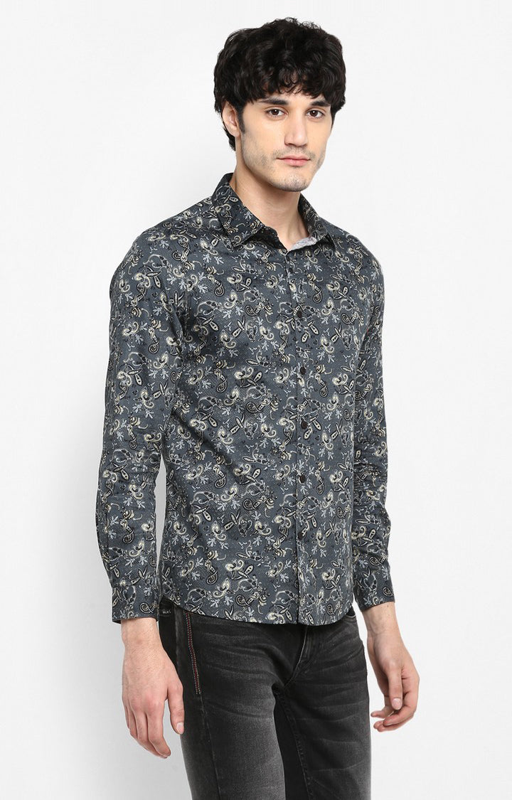 Spykar Men'S Grey Cotton Printed Casual Shirts