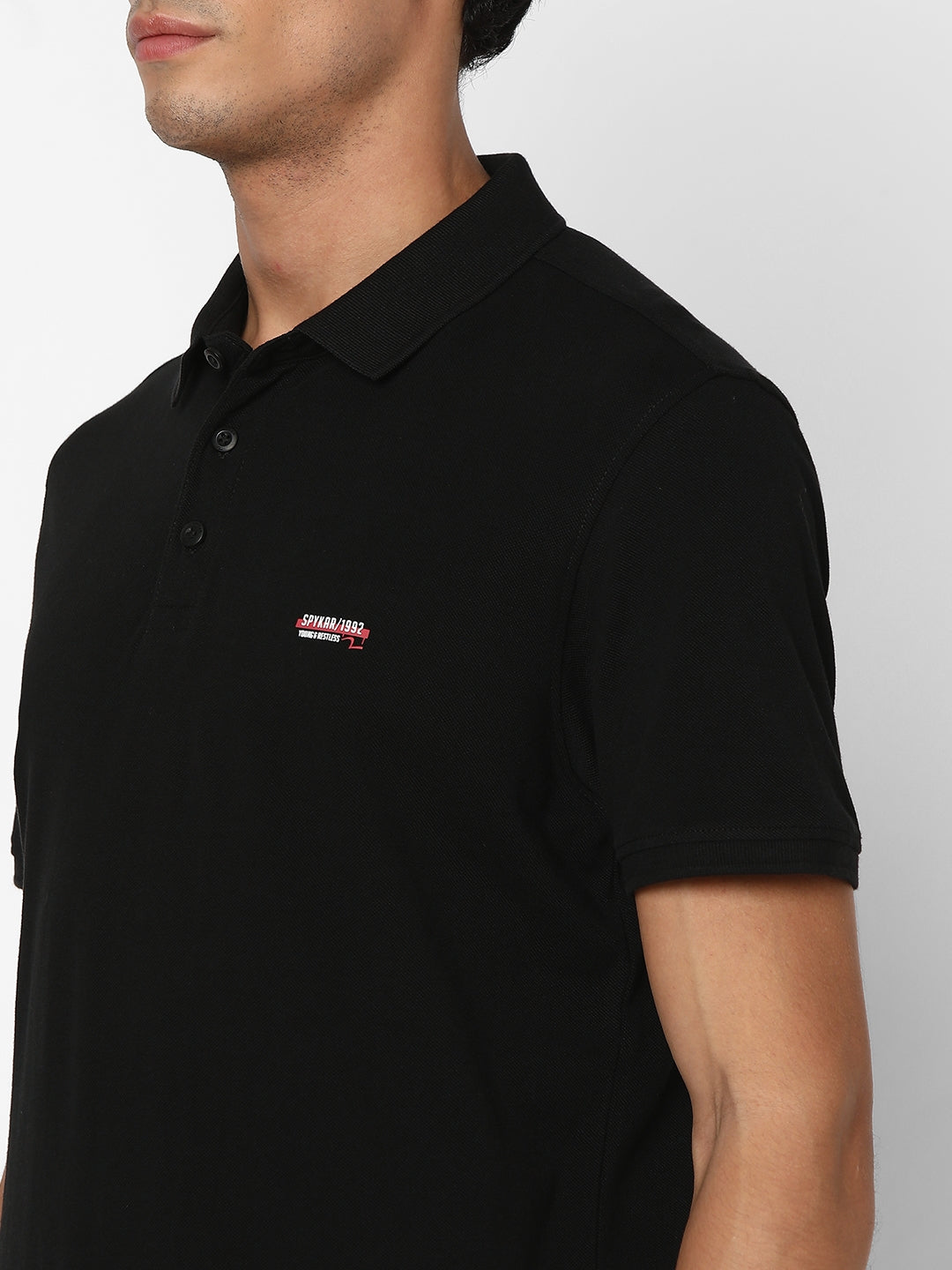 Spykar Men Black Regular Fit Half Sleeve Plain Polo Tshirt