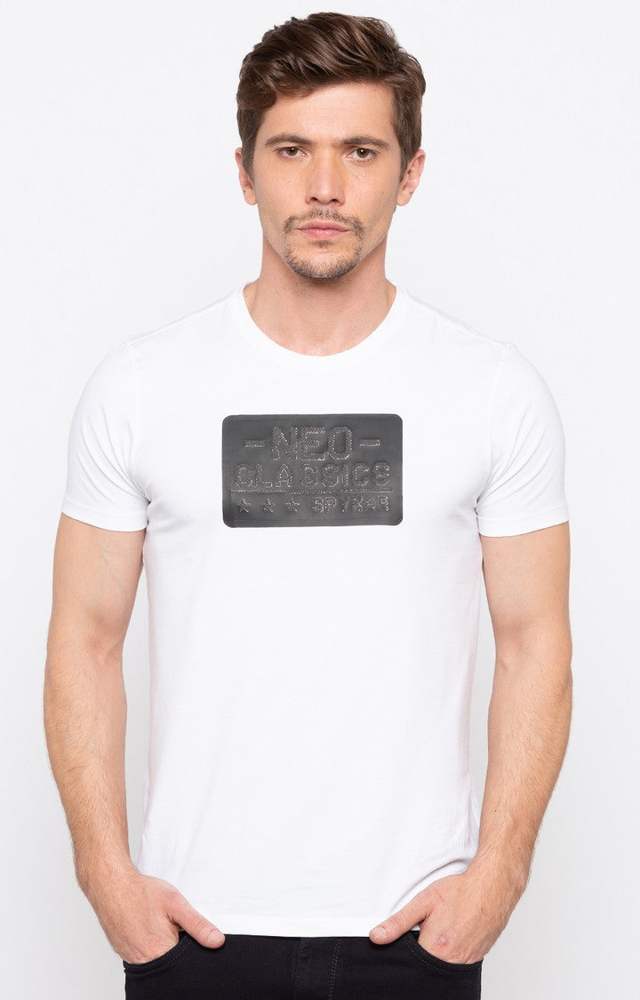 Spykar White Printed Slim Fit Men T-Shirts