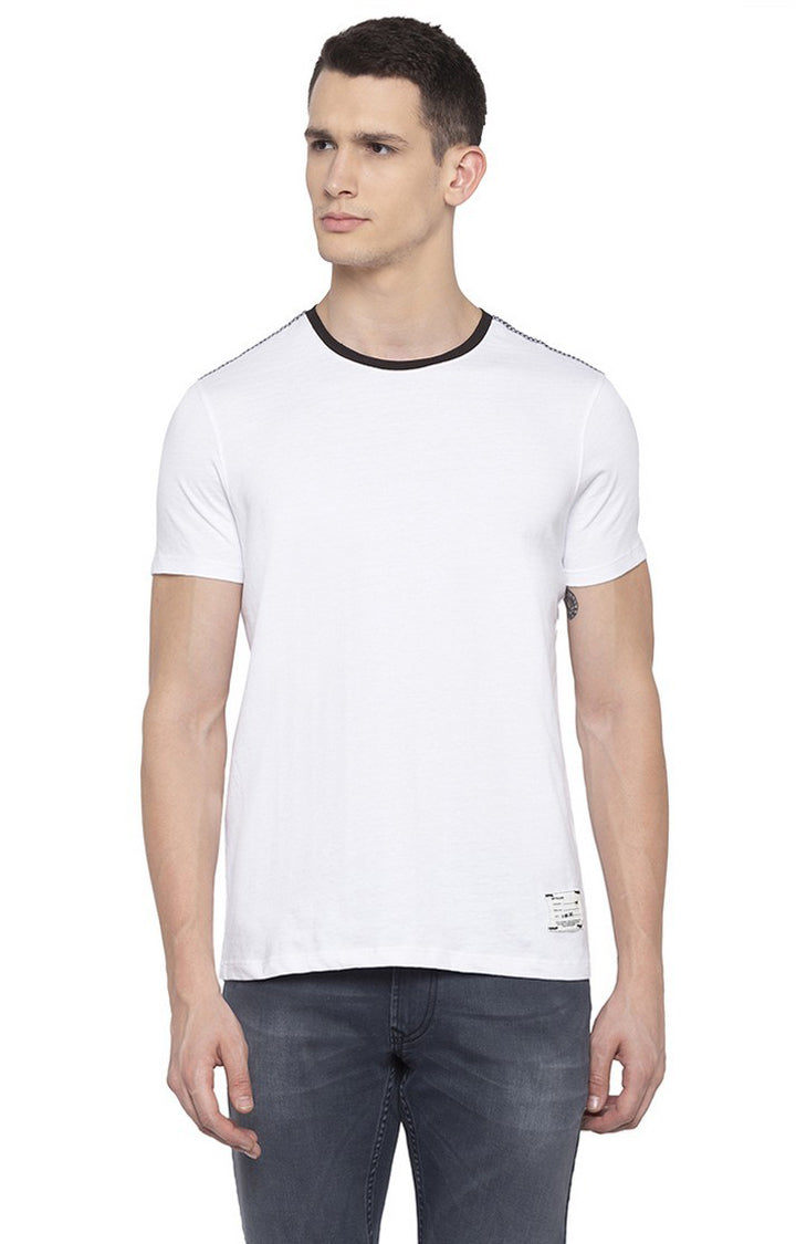 Spykar Men White Cotton Round Neck Casual T-Shirt