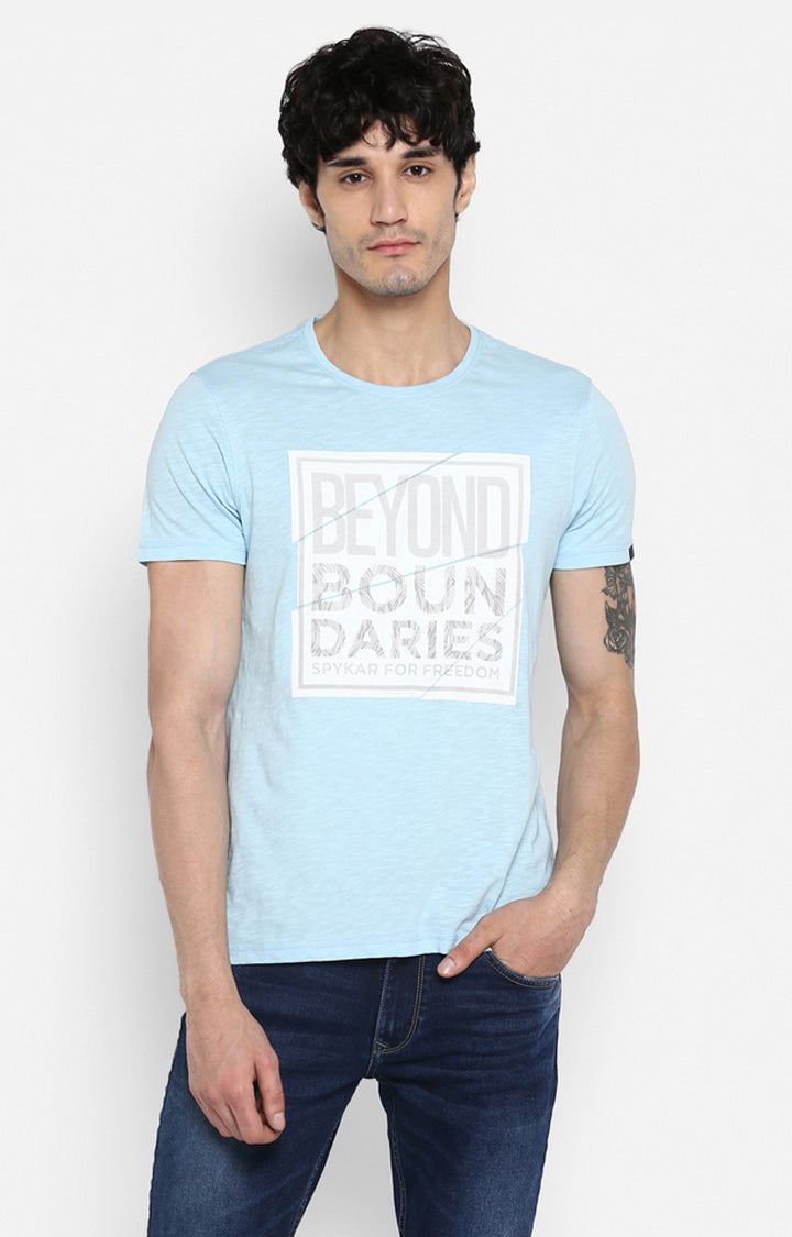 Spykar Blue Cotton Men T-Shirts