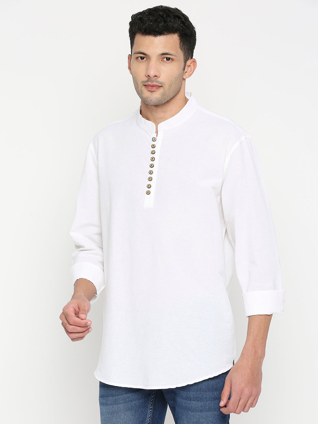 Spykar White Cotton Full Sleeve Plain Shirt For Men