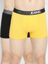 Men Premium Yellow & Black Cotton Blend Trunk - Pack Of 2- Underjeans By Spykar