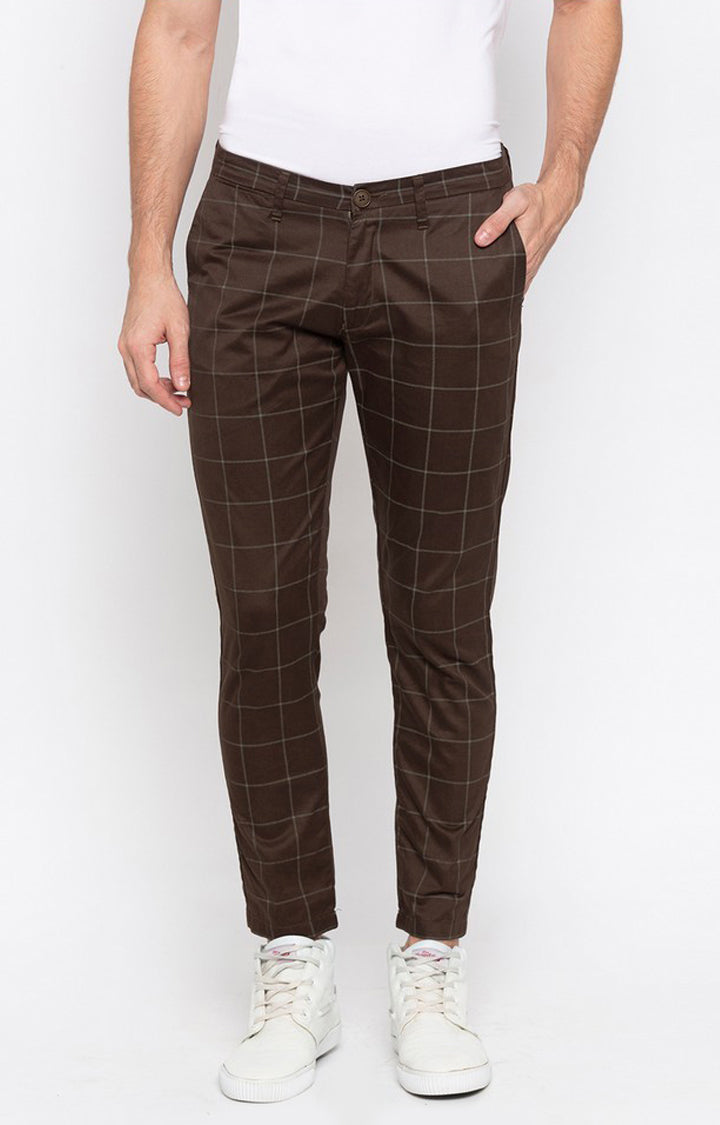 Spykar Men Brown Cotton Slim Fit Casual Trousers