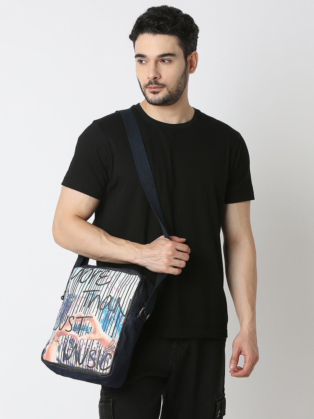 Spykar White Printed Messenger Bag