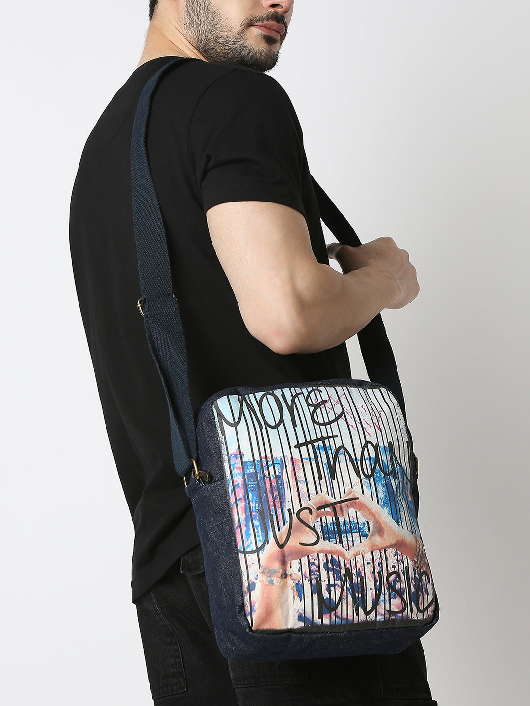 Spykar White Printed Messenger Bag