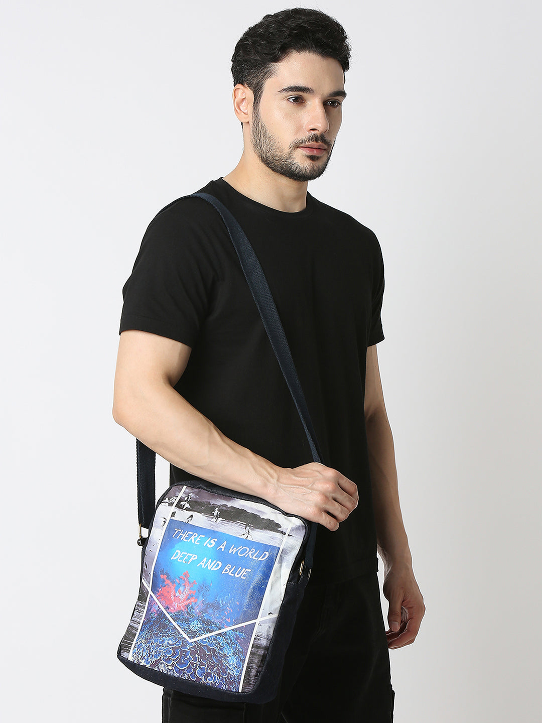 Spykar White Printed Messenger Bag