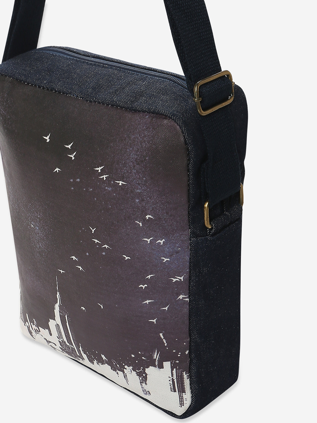 Spykar White Printed Messenger Bag