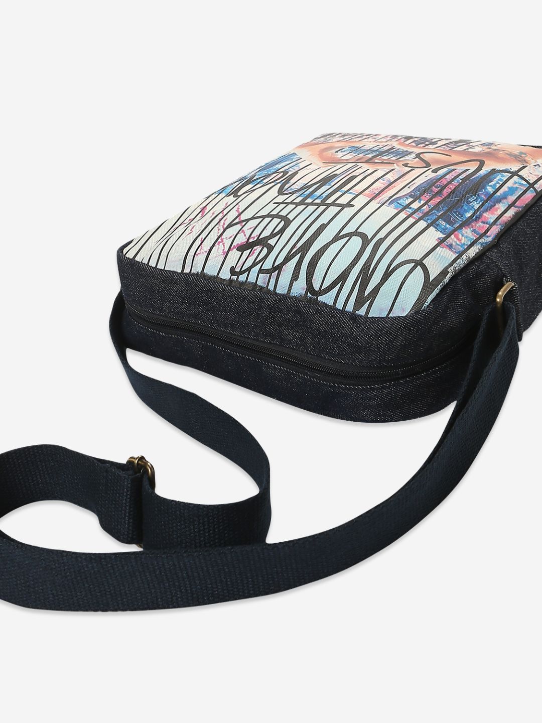 Spykar White Printed Messenger Bag