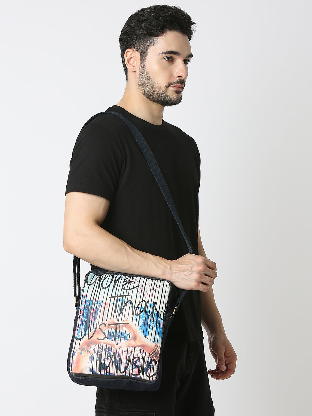 Spykar White Printed Messenger Bag