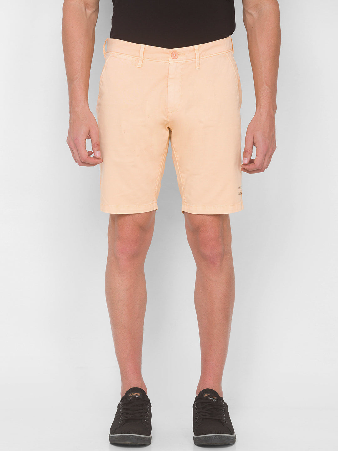 Spykar Men Light Beige Solid Relaxed Mid-Rise Shorts (Relaxed)