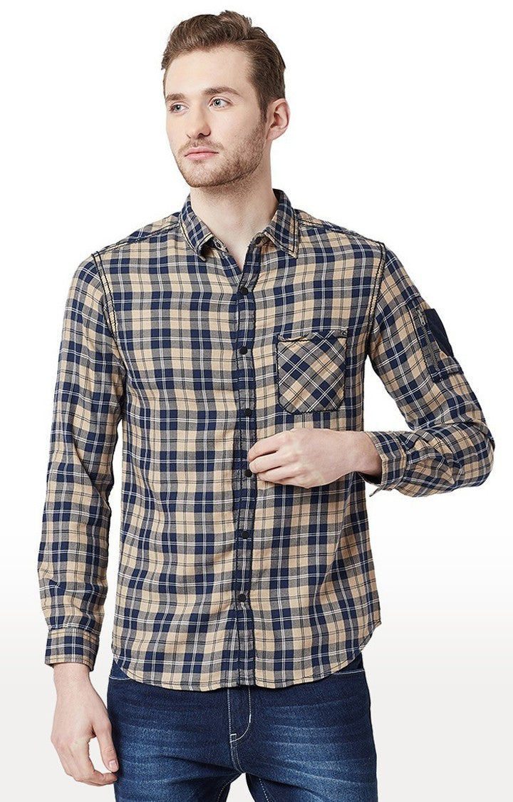 Spykar Men'S Orange Cotton Checked Casual Shirts