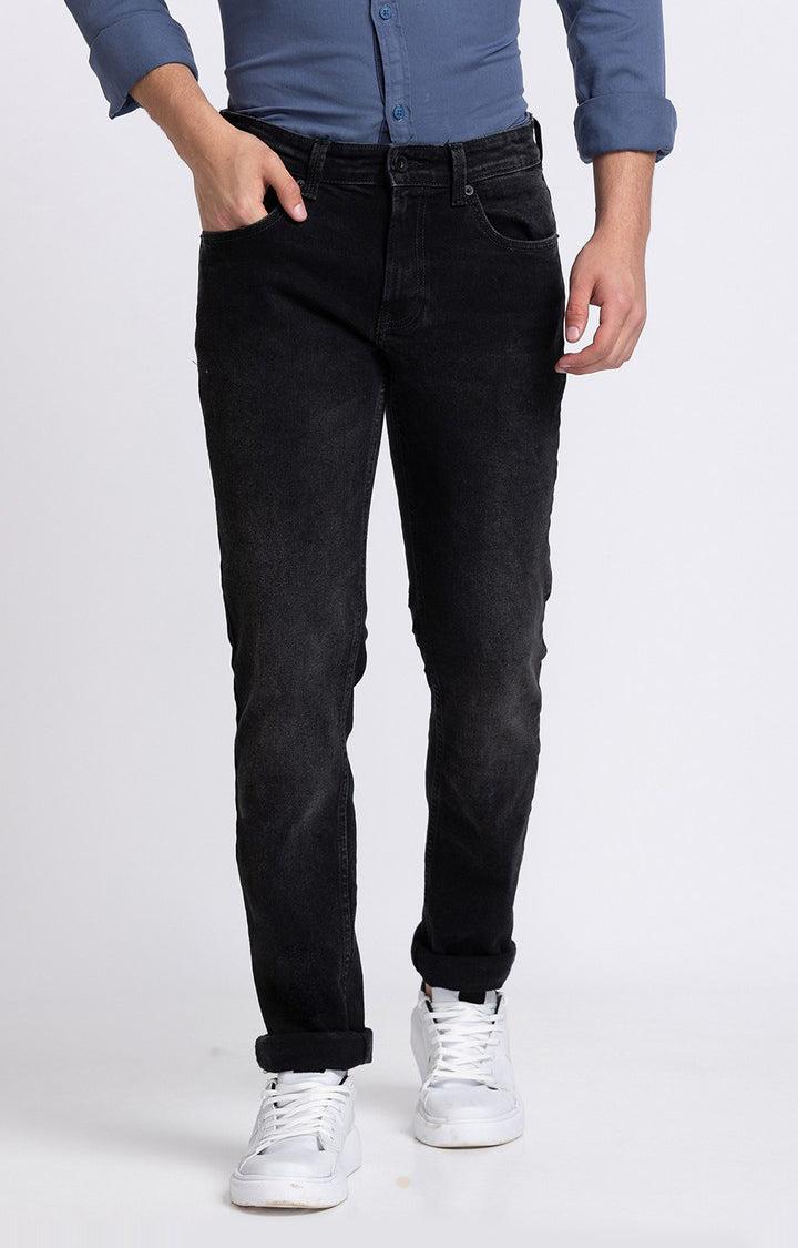 Spykar Men Carbon Black Cotton Regular Fit Narrow Length Jeans (Rover)