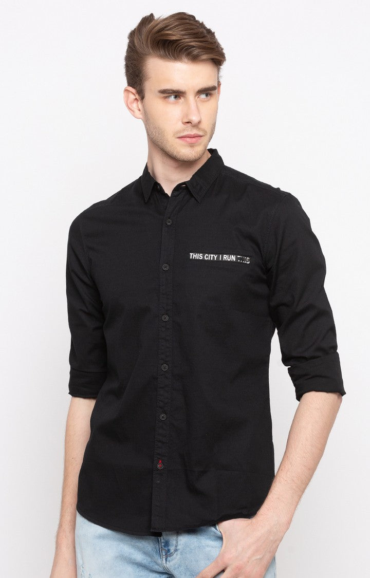 Spykar Men'S Black Cotton Solid Casual Shirts