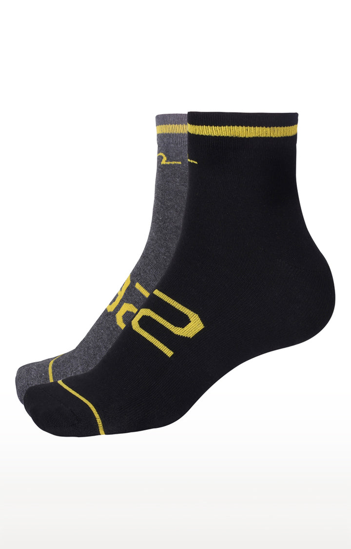 Spykar Black & Grey Cotton Ankle Length Socks - Pack Of 2