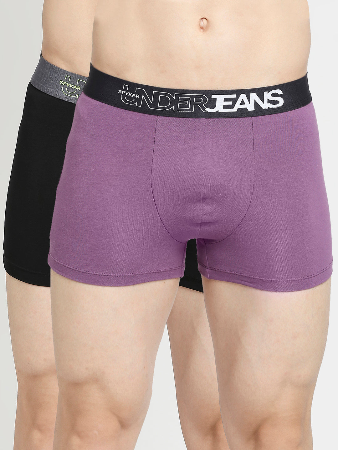 Men Premium Dull Purple & Black Cotton Blend Trunk - Pack Of 2- Underjeans By Spykar