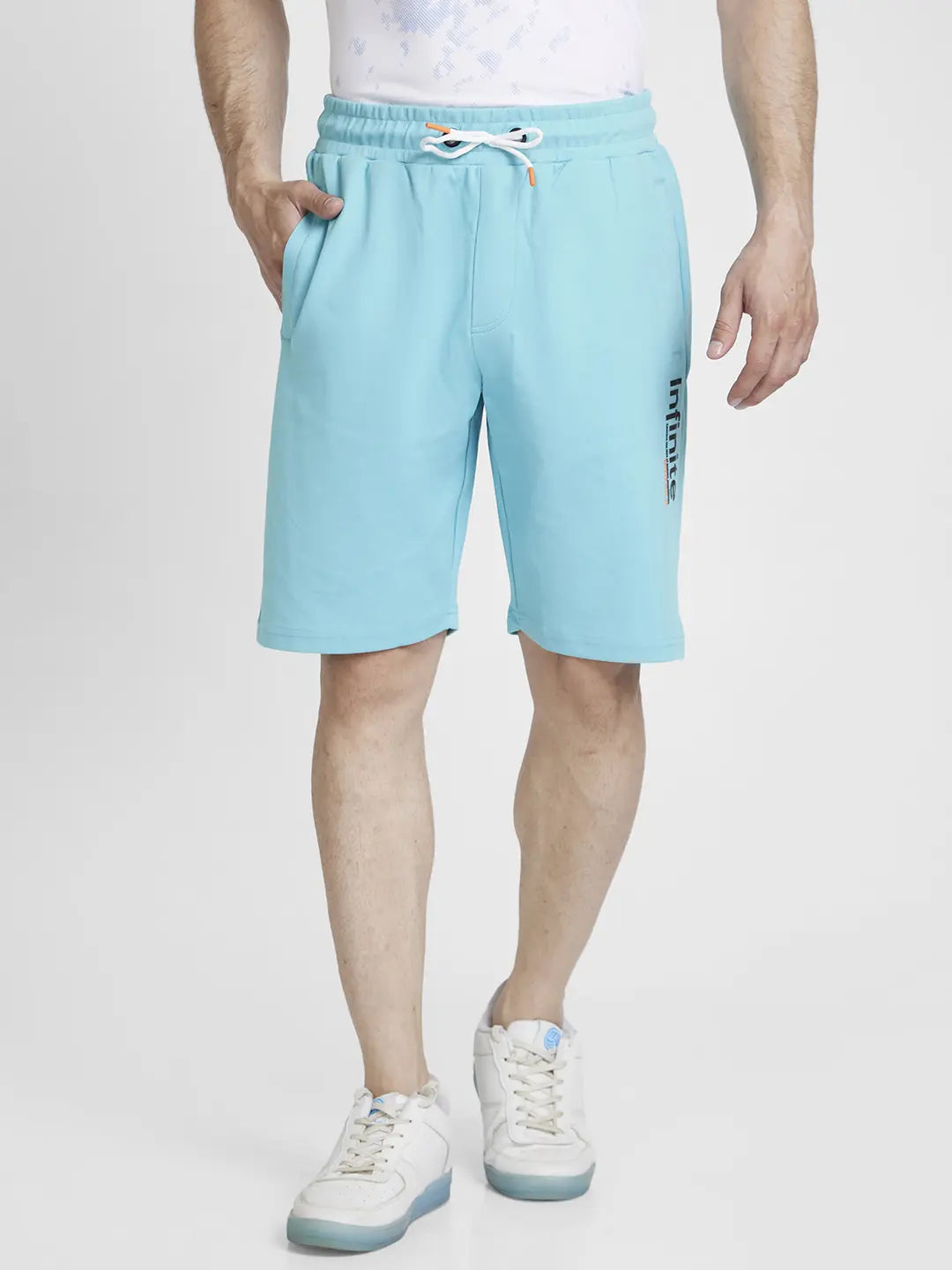 Buy Spykar Men Sky Blue Blended Knee Length Shorts Online