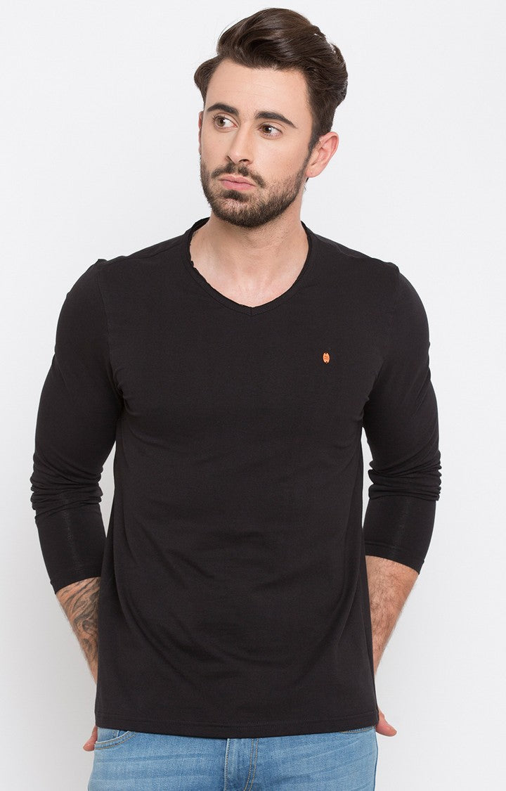 Spykar Black Solid Slim Fit Men T-Shirts