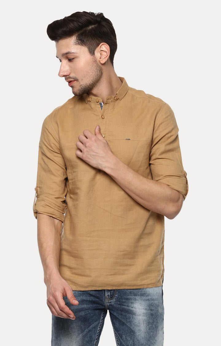 Spykar Men'S Brown Cotton Solid Casual Shirts