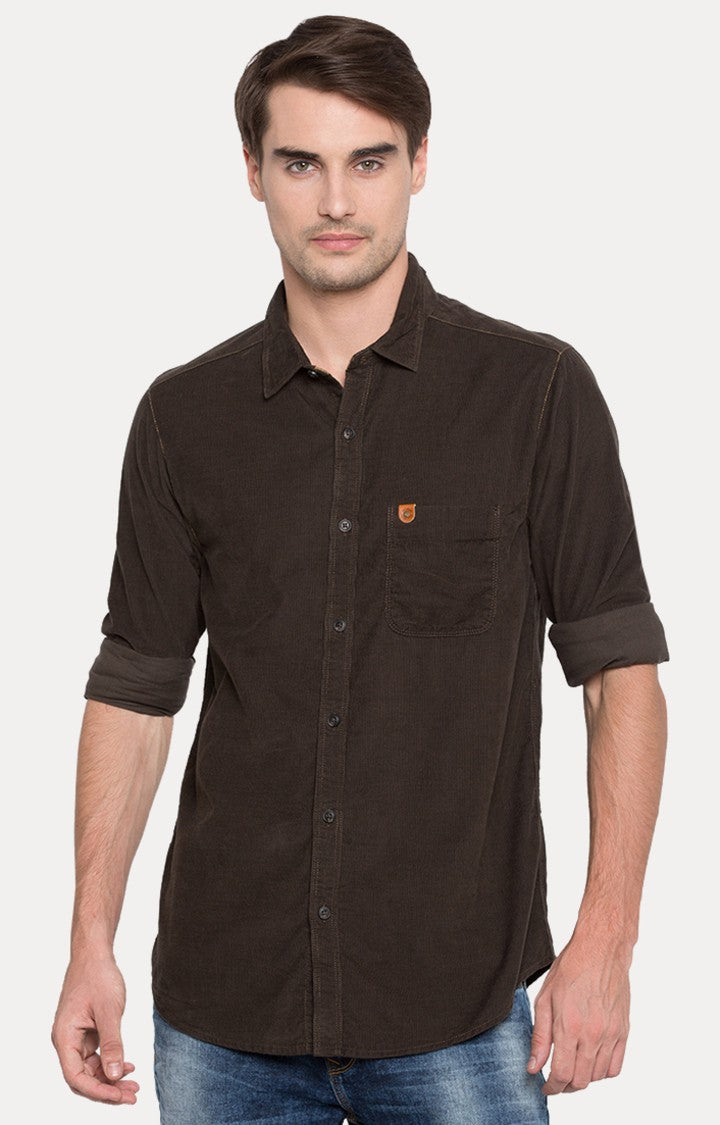 Spykar Men'S Brown Cotton Solid Casual Shirts