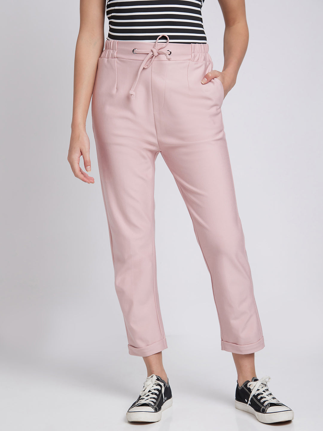 Spykar Women Powder Pink Slim Fit Ankle Length Blended Trackpant