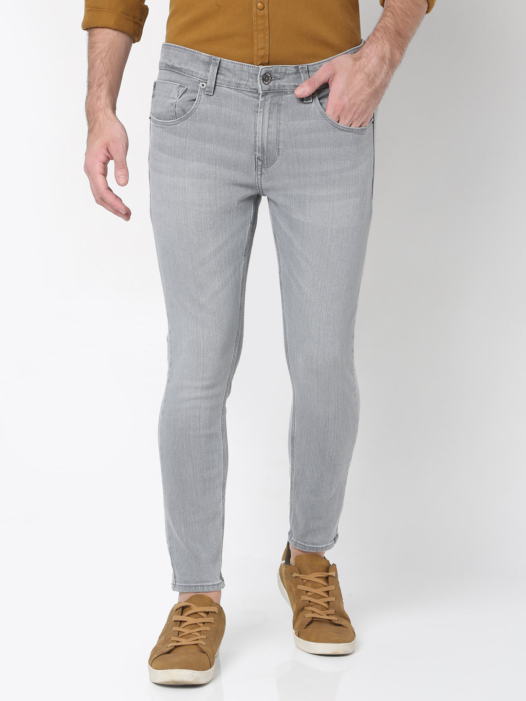 Spykar Men Grey Cotton Slim Fit Tapered Length Jeans (Kano)