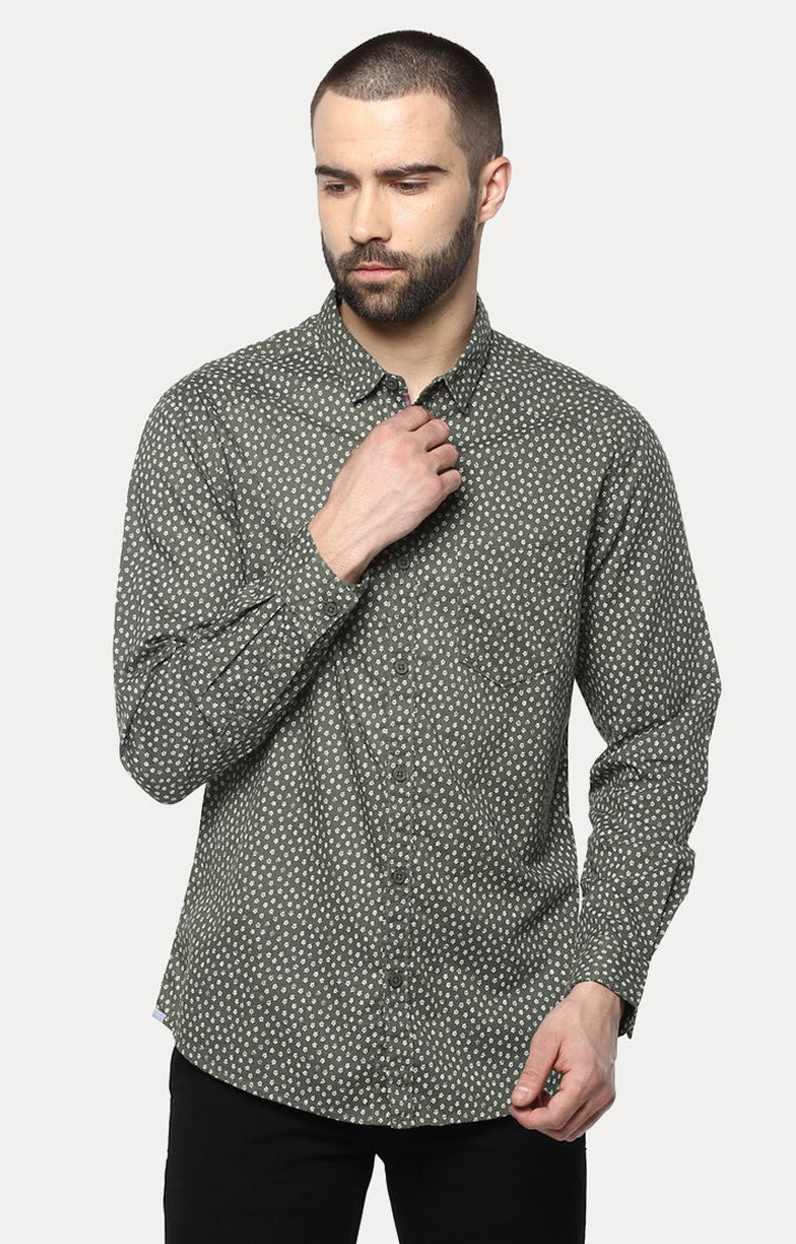 Spykar Men'S Green Cotton Printed Casual Shirts