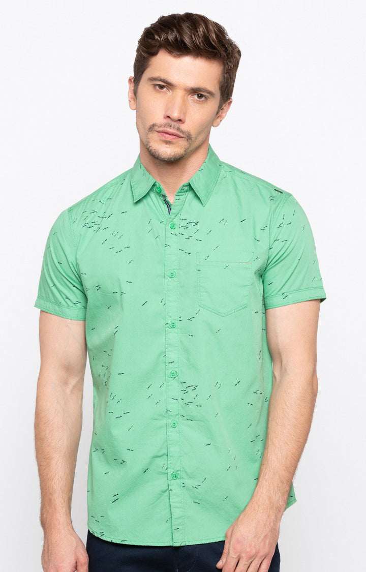 Spykar Men'S Green Cotton Printed Casual Shirts