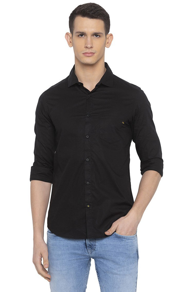 Spykar Black Linen Slim Fit Shirts For Men