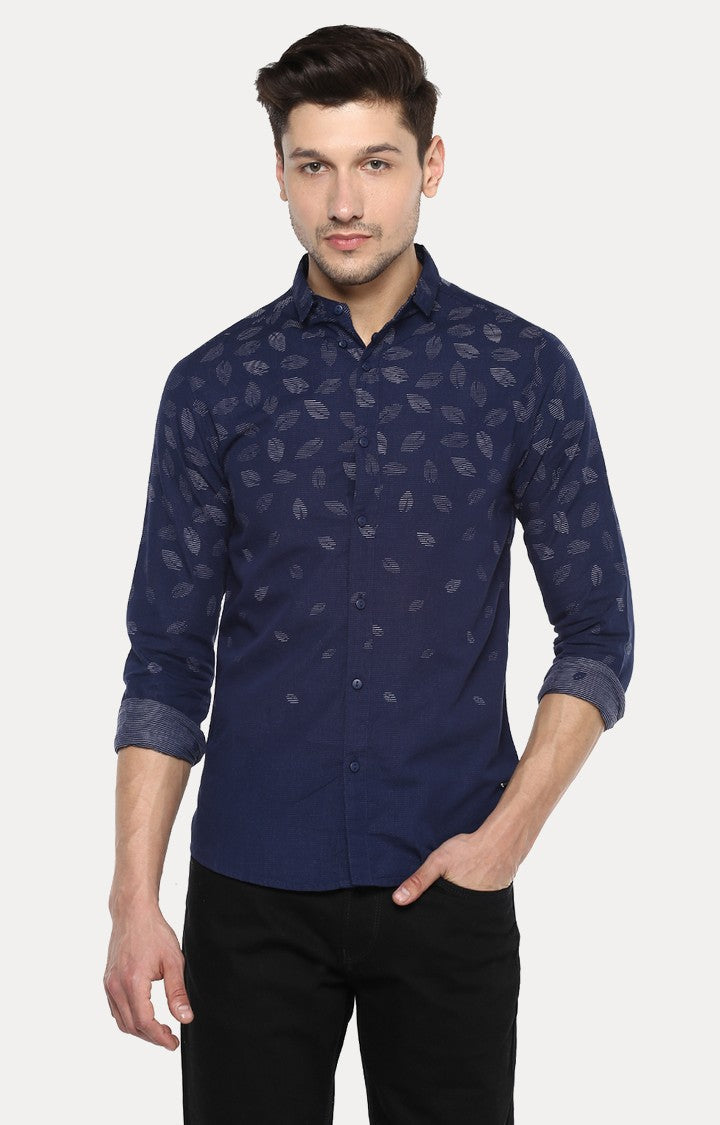 Spykar Men'S Blue Cotton Printed Casual Shirts