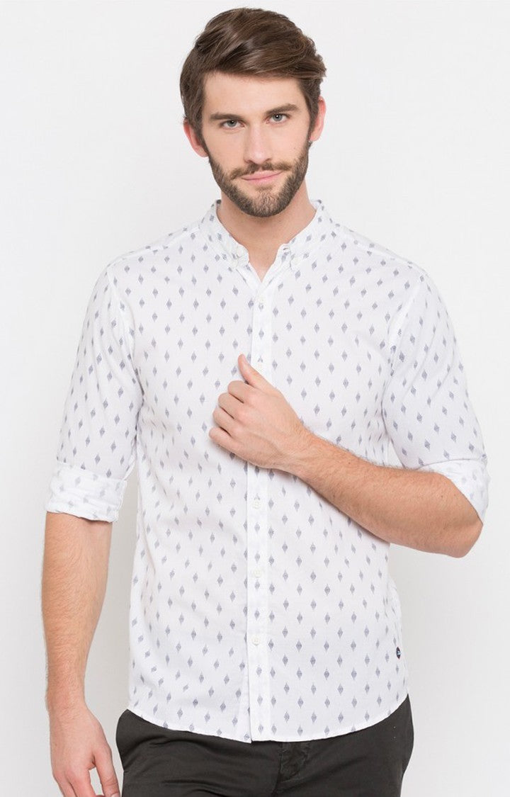 Spykar Men'S White Cotton Printed Casual Shirts