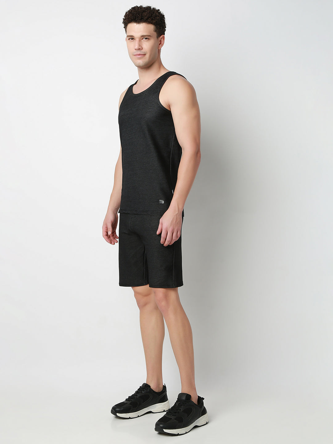 Underjeans Men Dark Denim Black Round Neck Solid Innerwear Vests