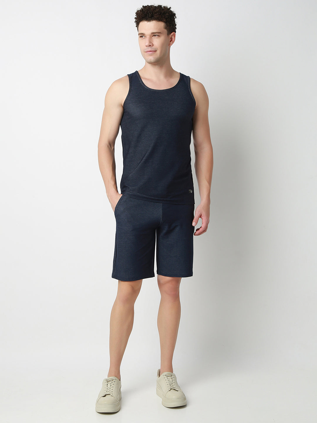 Underjeans DarK Blue Round Neck Solid Vest