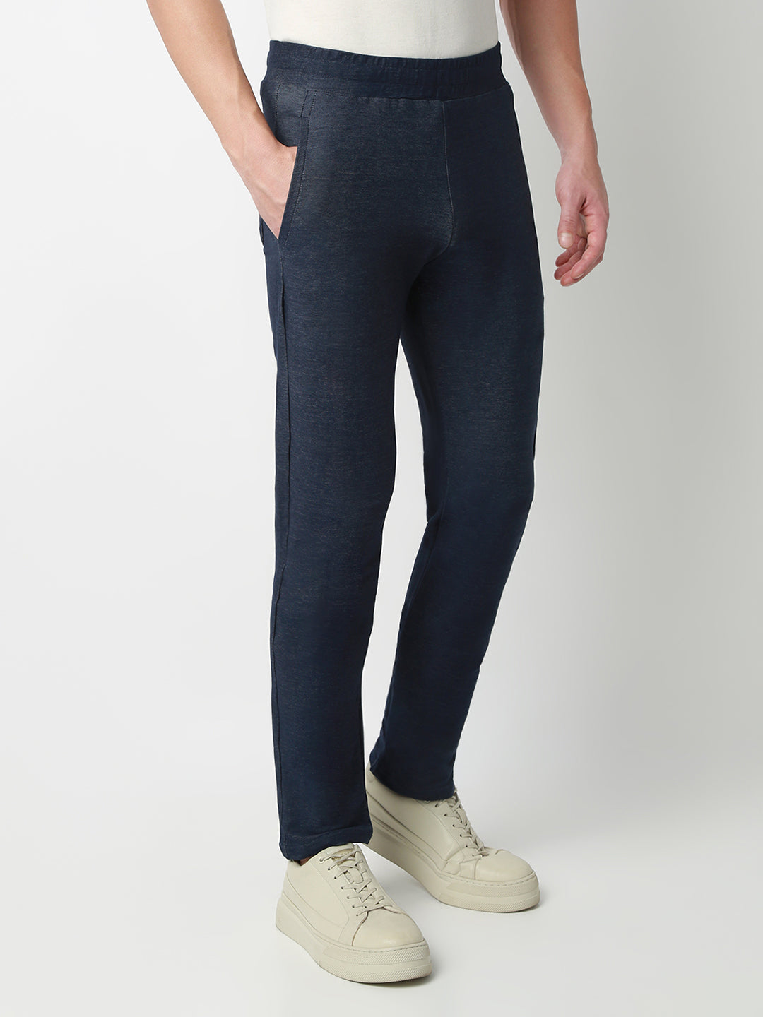 UnderJeans by Spykar Men Mid-Rise Solid Blue Slim Fit Lounge Pants
