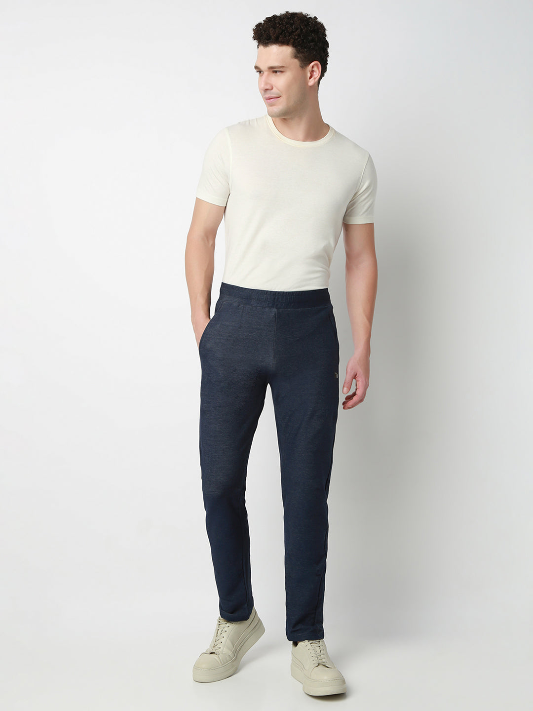UnderJeans by Spykar Men Mid-Rise Solid Blue Slim Fit Lounge Pants