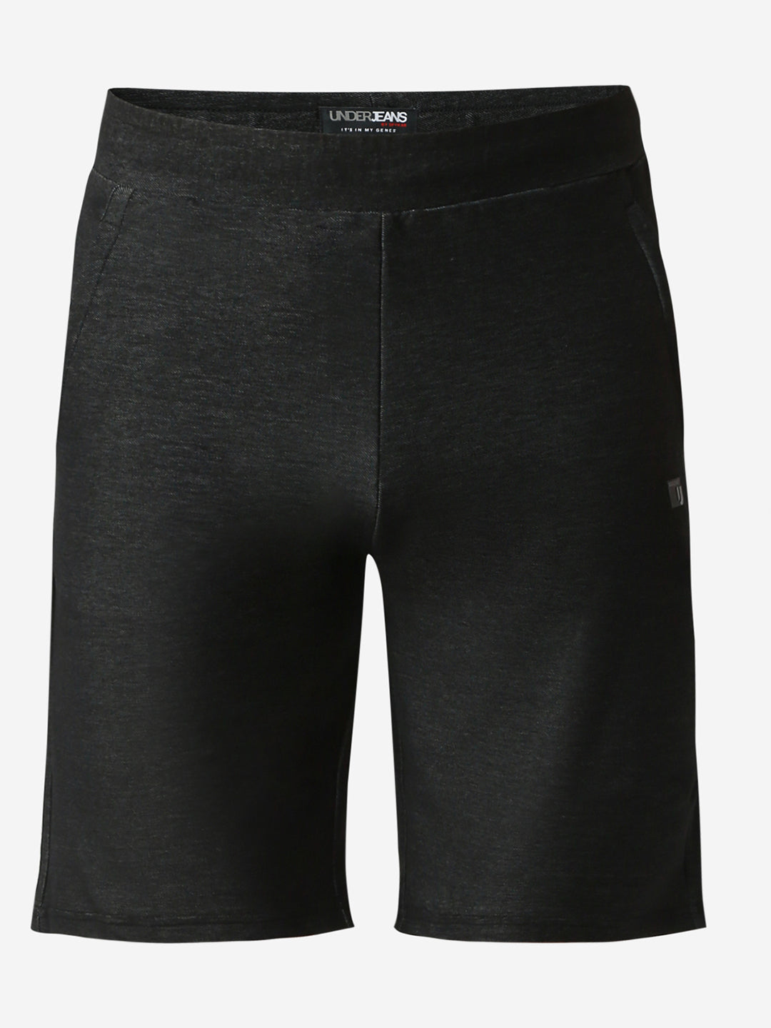 UnderJeans by Spykar Men Dark Denim Black Mid-Rise Solid Slim Fit Shorts