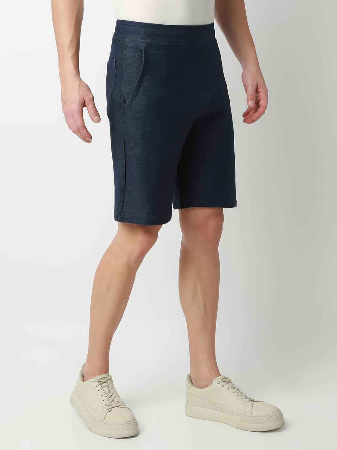 UnderJeans by Spykar Men Dark Denim Blue Mid-Rise Solid Slim Fit Shorts