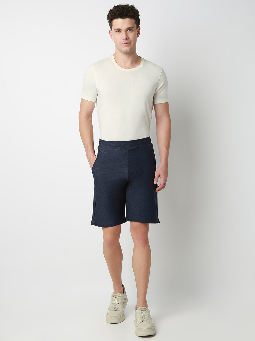 UnderJeans by Spykar Men Dark Denim Blue Mid-Rise Solid Slim Fit Shorts