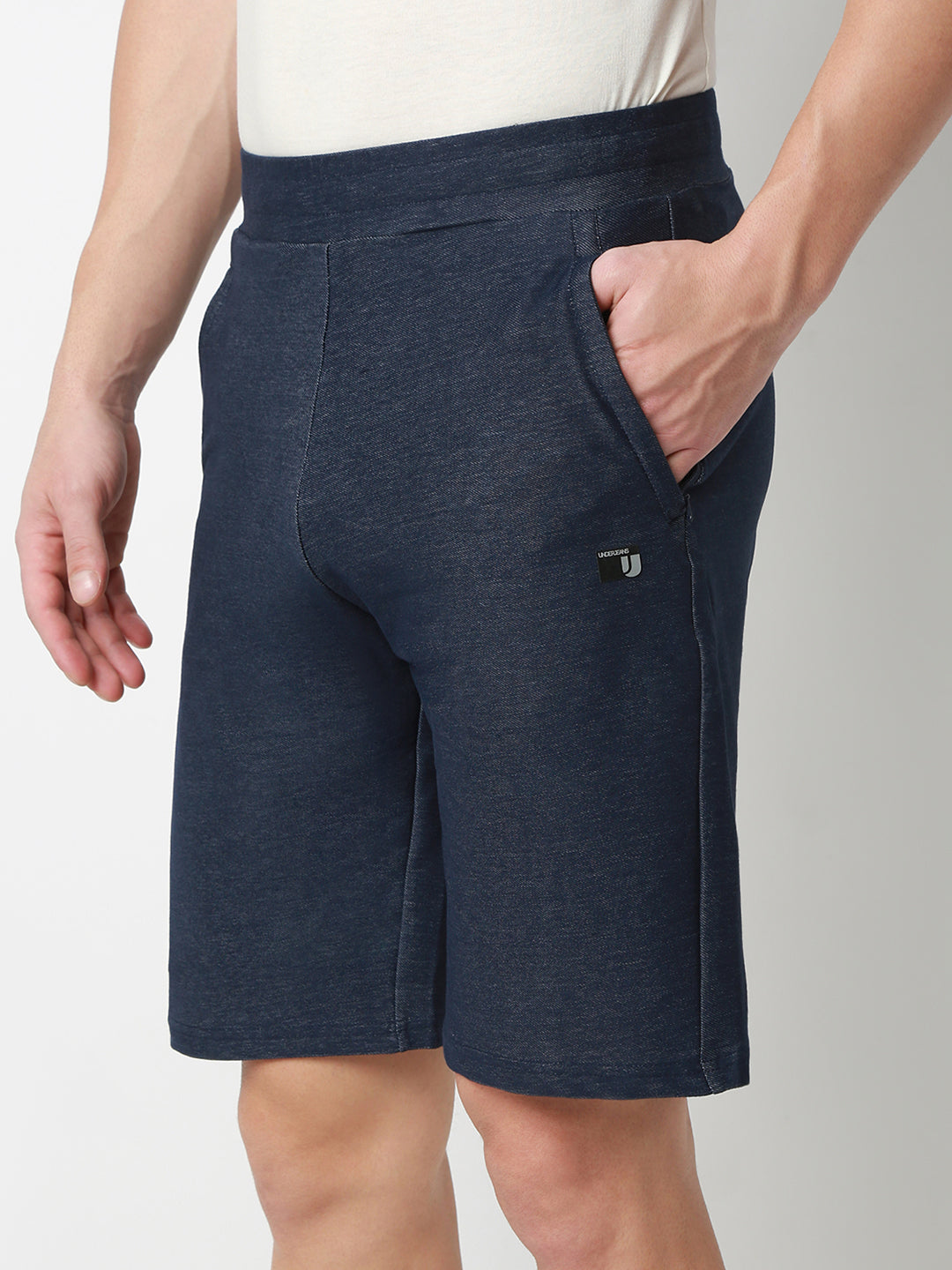 UnderJeans by Spykar Men Dark Denim Blue Mid-Rise Solid Slim Fit Shorts