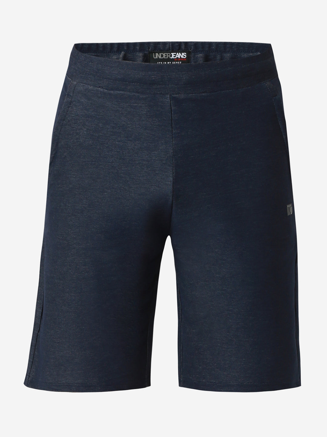 UnderJeans by Spykar Men Dark Denim Blue Mid-Rise Solid Slim Fit Shorts